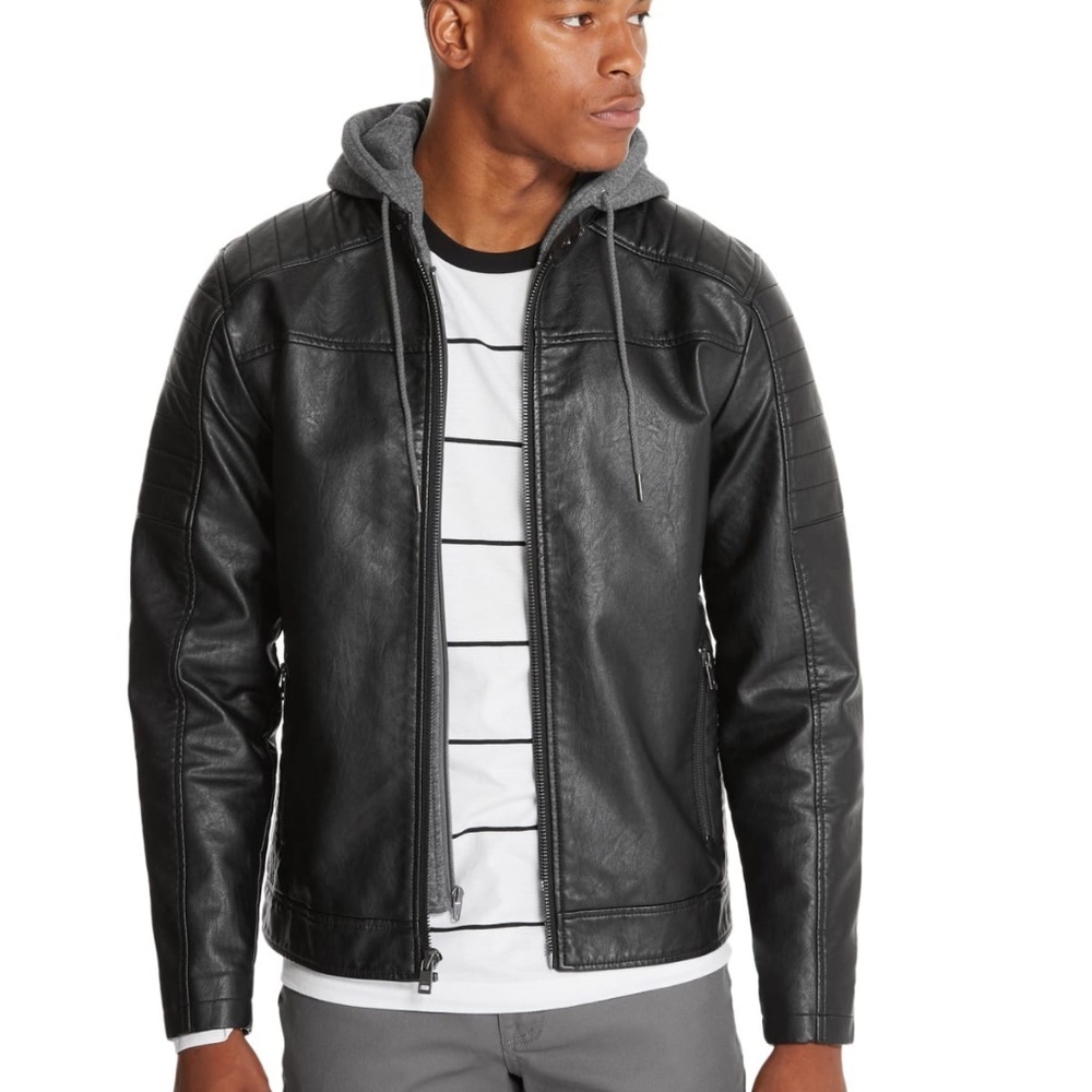 NEW Danny Hooded Faux-Leather Moto GUESS Jacket S